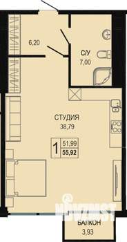 Студия квартира, вторичка, 56м2, 6/7 этаж