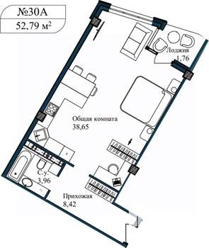 1-к квартира, сданный дом, 55м2, 4/5 этаж