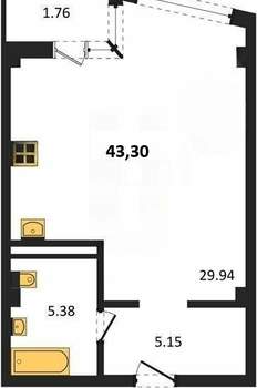 Студия квартира, вторичка, 43м2, 2/5 этаж