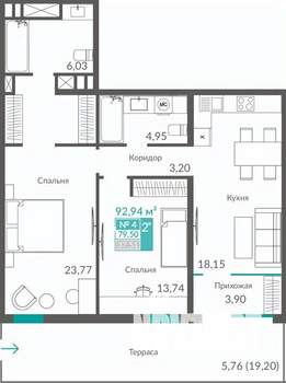 2-к квартира, строящийся дом, 80м2, 1/12 этаж