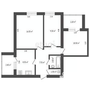 3-к квартира, вторичка, 56м2, 6/8 этаж