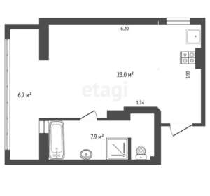 Студия квартира, вторичка, 40м2, 3/10 этаж