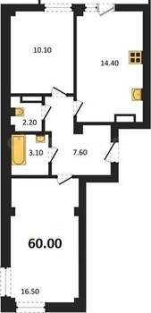 2-к квартира, вторичка, 60м2, 1/9 этаж