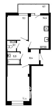 2-к квартира, вторичка, 60м2, 3/9 этаж