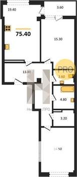 2-к квартира, вторичка, 75м2, 9/9 этаж