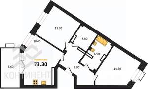 2-к квартира, вторичка, 73м2, 1/8 этаж