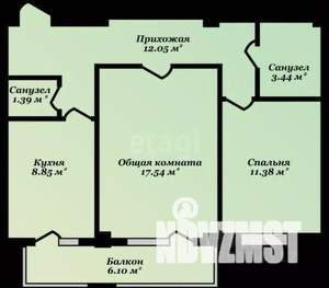 2-к квартира, вторичка, 54м2, 3/10 этаж