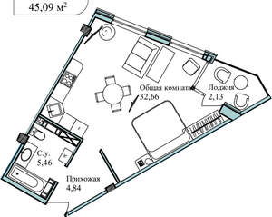 1-к квартира, вторичка, 47м2, 5/5 этаж