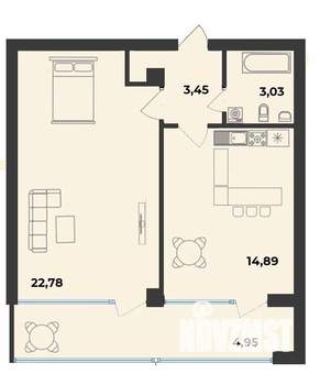 1-к квартира, строящийся дом, 49м2, 5/10 этаж