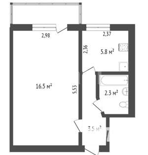 1-к квартира, вторичка, 33м2, 2/5 этаж