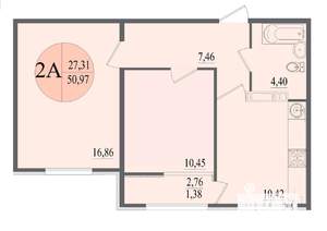 2-к квартира, вторичка, 51м2, 6/12 этаж