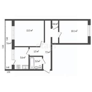 2-к квартира, вторичка, 50м2, 1/5 этаж