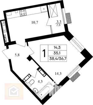 1-к квартира, вторичка, 38м2, 4/9 этаж