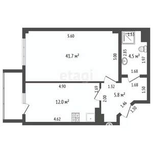 1-к квартира, вторичка, 42м2, 3/6 этаж