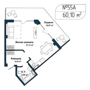 1-к квартира, вторичка, 60м2, 2/5 этаж