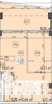 2-к квартира, строящийся дом, 71м2, 3/9 этаж