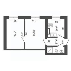 2-к квартира, вторичка, 30м2, 2/2 этаж