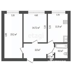 2-к квартира, вторичка, 57м2, 1/2 этаж