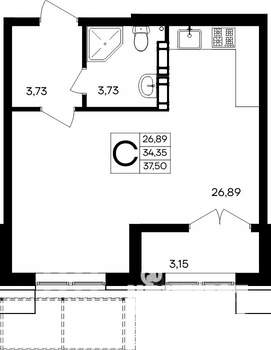 Студия квартира, строящийся дом, 38м2, 3/9 этаж