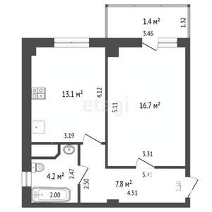 1-к квартира, вторичка, 41м2, 3/10 этаж