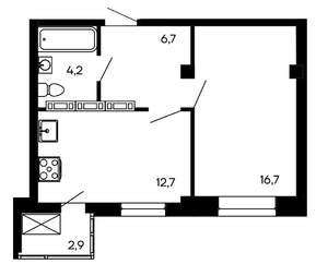 1-к квартира, строящийся дом, 43м2, 3/9 этаж