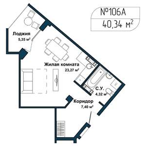1-к квартира, вторичка, 40м2, 3/5 этаж