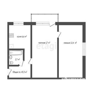 2-к квартира, вторичка, 43м2, 2/5 этаж