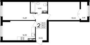 2-к квартира, строящийся дом, 62м2, 3/9 этаж