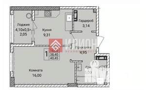 1-к квартира, вторичка, 38м2, 2/9 этаж