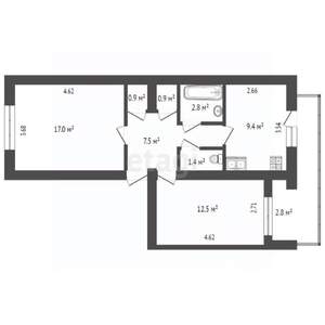 2-к квартира, вторичка, 56м2, 5/5 этаж
