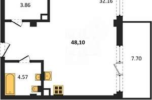 Студия квартира, вторичка, 48м2, 1/5 этаж