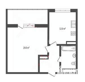 1-к квартира, вторичка, 43м2, 1/5 этаж