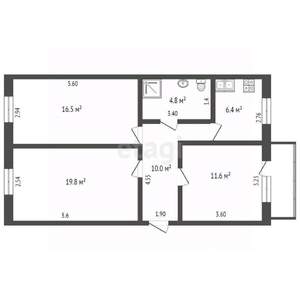 3-к квартира, вторичка, 70м2, 3/3 этаж