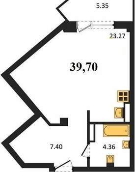 Студия квартира, вторичка, 40м2, 1/5 этаж