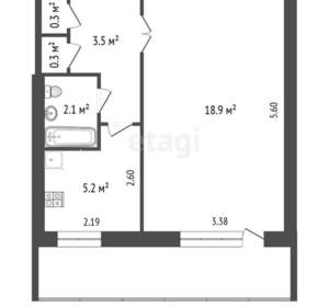 1-к квартира, вторичка, 37м2, 5/5 этаж