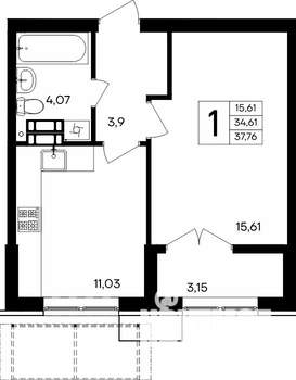 1-к квартира, вторичка, 38м2, 2/9 этаж
