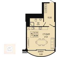 Студия квартира, вторичка, 49м2, 5/7 этаж