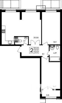 2-к квартира, строящийся дом, 79м2, 2/9 этаж