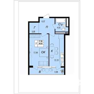 1-к квартира, вторичка, 50м2, 8/10 этаж