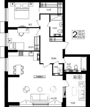 2-к квартира, строящийся дом, 107м2, 9/9 этаж
