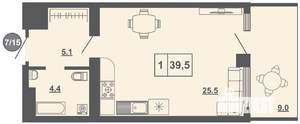 1-к квартира, строящийся дом, 40м2, 10/11 этаж