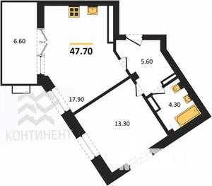 1-к квартира, вторичка, 48м2, 6/8 этаж