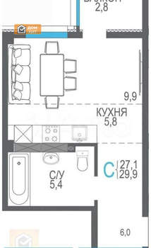 Студия квартира, вторичка, 30м2, 3/8 этаж
