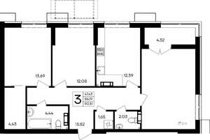 3-к квартира, строящийся дом, 91м2, 2/9 этаж