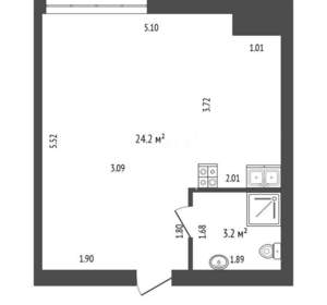 Студия квартира, вторичка, 27м2, 1/5 этаж