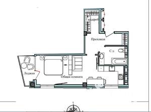 1-к квартира, сданный дом, 45м2, 2/5 этаж