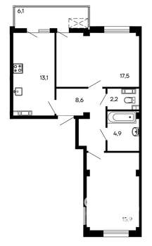 2-к квартира, строящийся дом, 68м2, 3/9 этаж