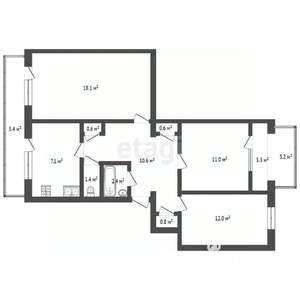 3-к квартира, вторичка, 68м2, 2/5 этаж