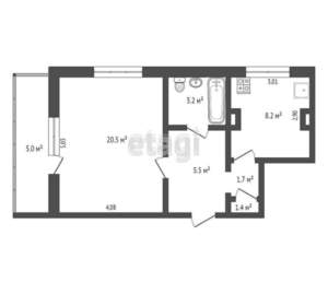 1-к квартира, вторичка, 43м2, 2/9 этаж