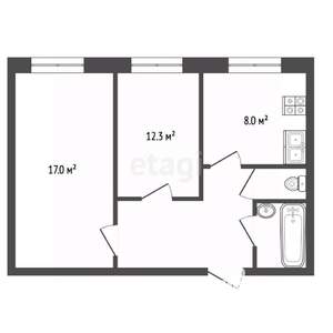 2-к квартира, вторичка, 43м2, 1/4 этаж